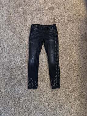 True Religion Halle Super Skinny Black Grommet Studded Jeans Size 25